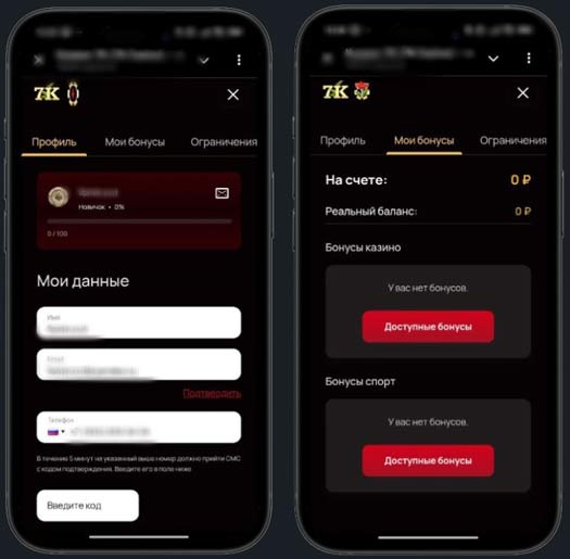 Профиль игрока в 7K Casino